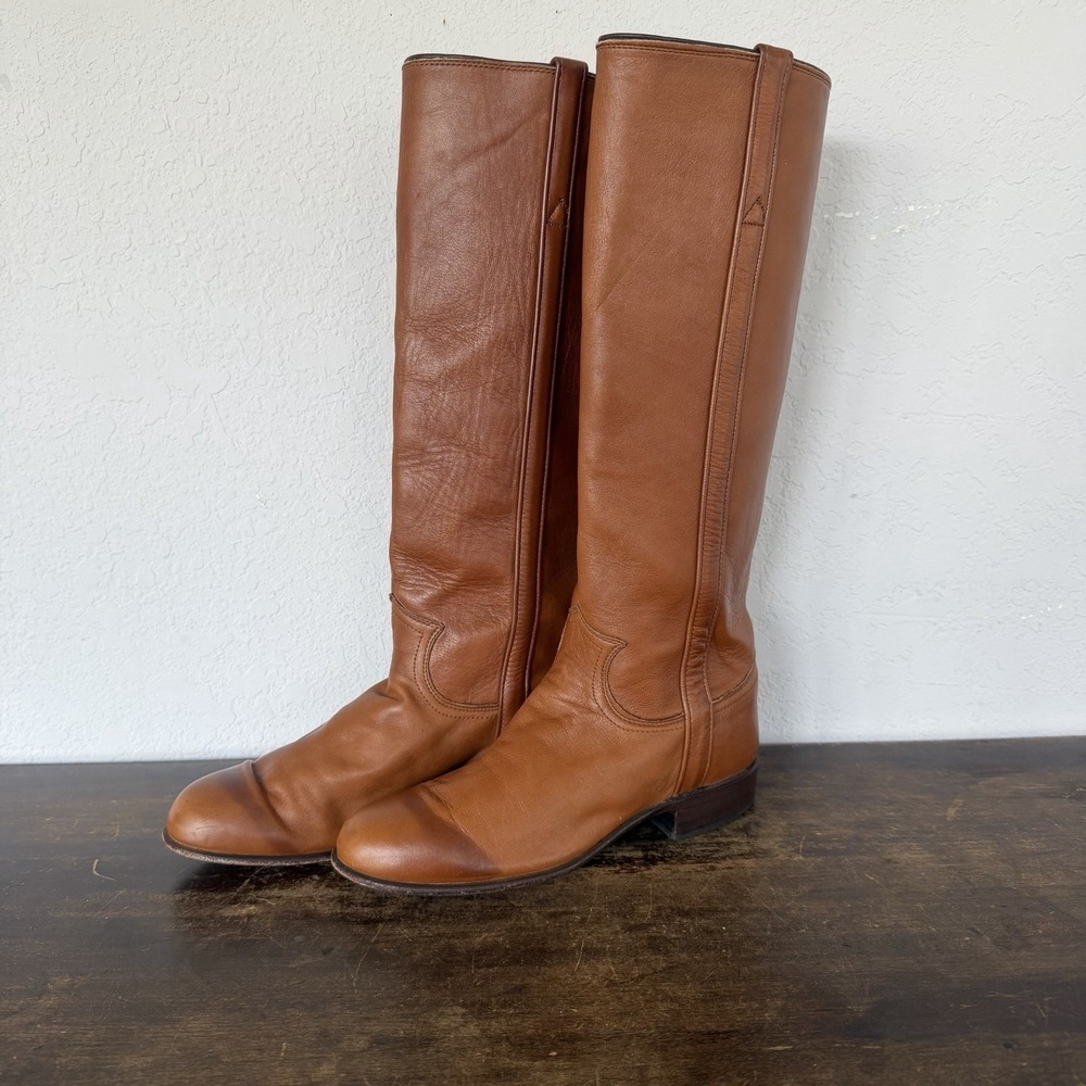 Vintage Justin L3738‎ Tall Riding Boots Tan Leather USA Women's 4.5C Equestrian